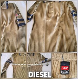 Diesel Green/Grey Ribbed Polo with Blue Accents